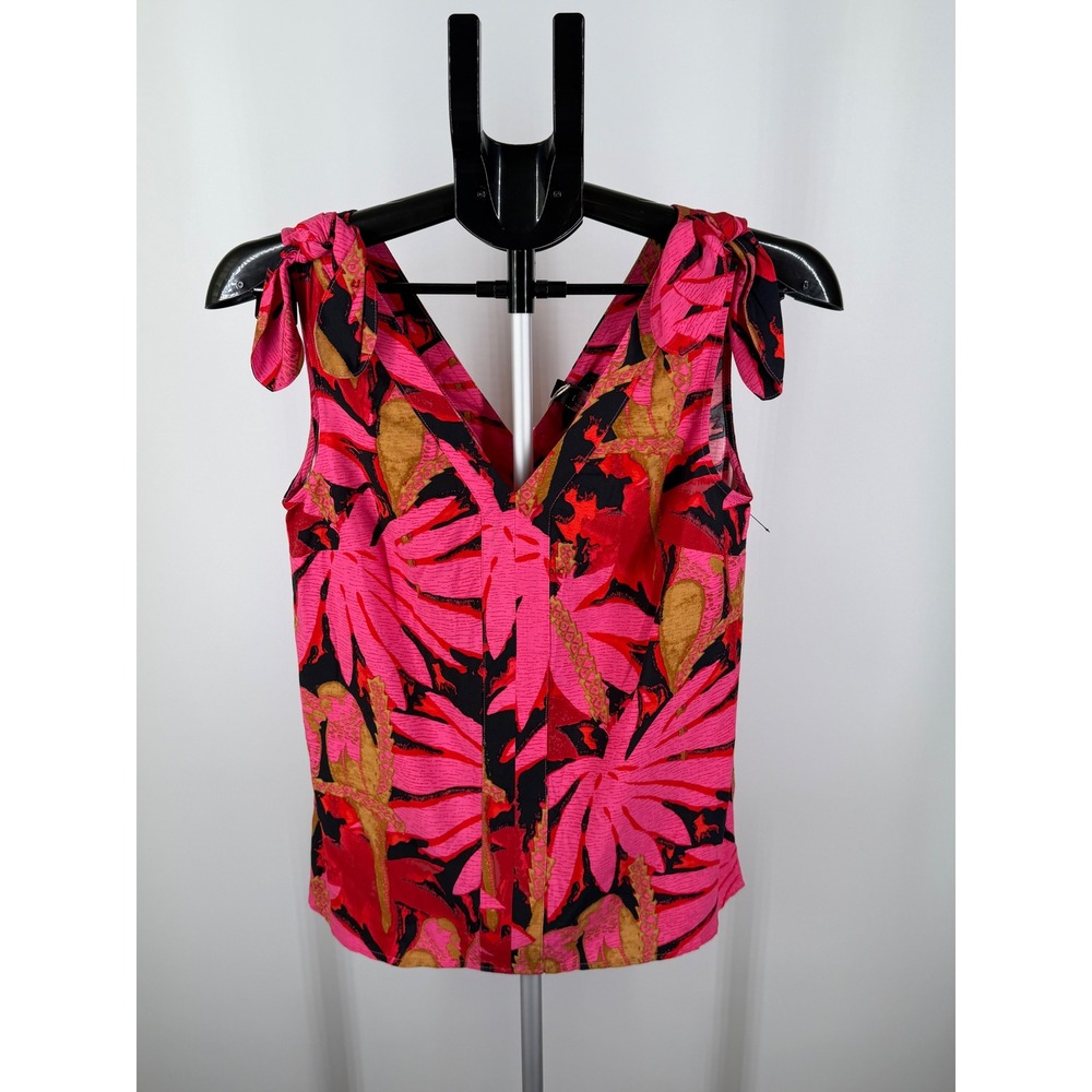 J.Crew Re-Imagined Tie-Shoulder Tank Top XXS Pink Tropical Floral EcoVero Blouse